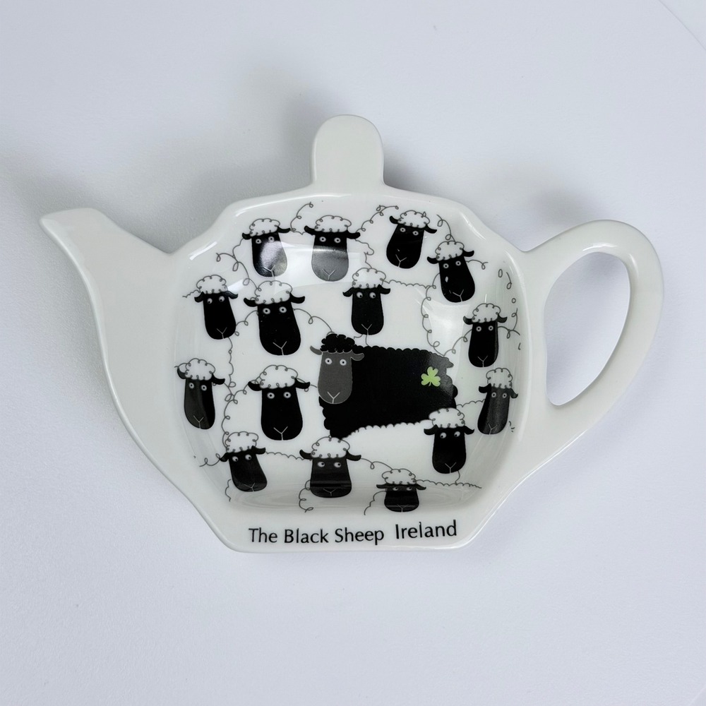 The Black Sheep Ireland Ceramic Teapot Tea Bag Holder White Black Sheep Shamrock